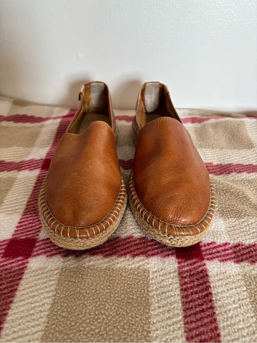Tan Leather Slip-On Espadrille for women